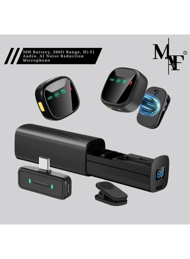Wireless Lavalier Microphone, Magnetic Mini Lapel Mic for iPhone & Android PC, 30H Battery, 300ft Range, Hi-Fi Audio, AI Noise Reduction Microphone for Live Streaming, TikTok, YouTube